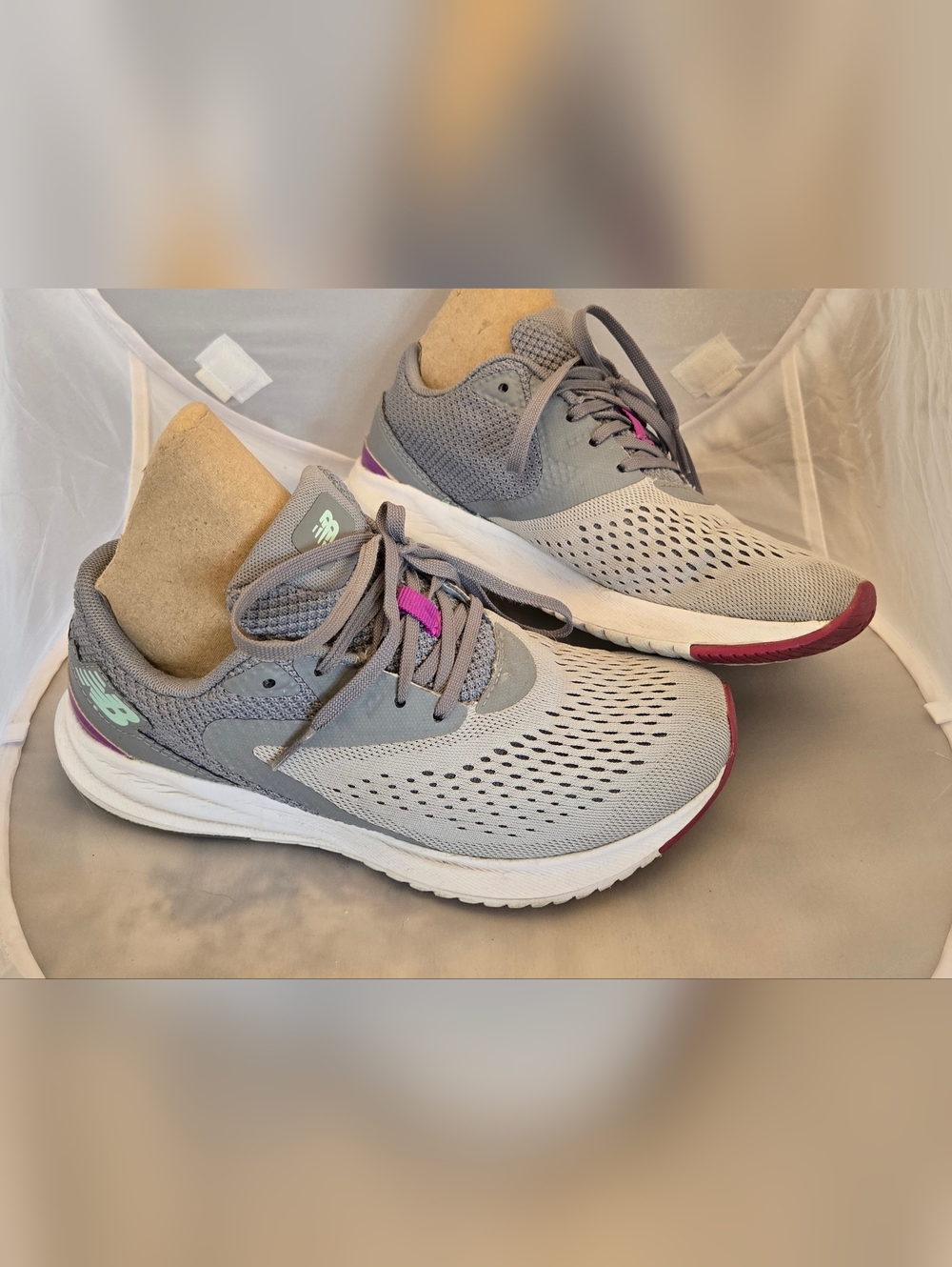 New Balance Women's Gray Running Sneakers with Pink and Mint Highlights